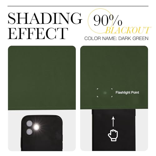 Image of NICETOWN Dark Green Blackout Cafe Satin Curtains for Small Windows, 42 inch Wide by 84 inch Long, 2 Panels, Grommet Noise Reducing Faux Silk Blackout Drapes for Dining Room