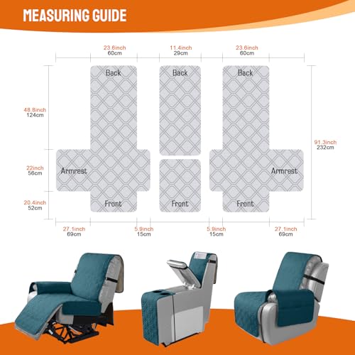 Image of VANSOFY Loveseat Recliner Cover with Console 100% Waterproof Sofa Slipcovers Non-Slip Reclining Couch Cover Split Sofa Cover Furniture Protector for Pets, Dogs(Peacock Blue)