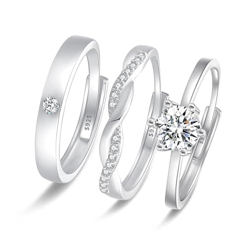 MUCCA 3 Stück Ring Silber 925 Damen Ringe Frauen Cubic Zirkonia Verlobungsring Damen Verstellbare Statement Ring Damen Stapelbare Daumenring Fingerring Set Schmuck
