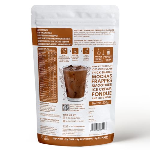 Image of COCOSUTRA SUGAR FREE Drinking Chocolate Mix - Caramel | Zero Sugar, Low Carb, Low Calorie | Stevia & Erythritol based | Keto Friendly Hot Chocolate | Vegan | Enjoy hot or cold | 200g | Zero Sugar, Low Carb, Low Calorie, Stevia & Erythritol Based, Keto Friendly