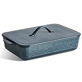 Casserole Dish With Lid, Ceramic 9X13 Casserole Dish For Oven, Rectangular Bakeware, Large Baking Dish With Handles For Holiday Cooking, Roasting, Baking, Oven & Microwave Safe (Blue)