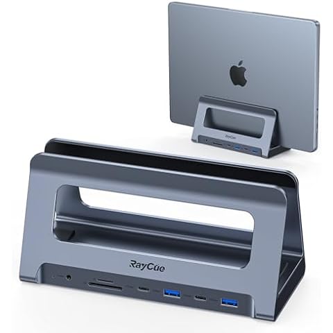 RayCue USB C Docking Station Dual Monitor for MacBook Pro/Air, USB C Dock Dual HDMI, Dual HDMI for Mac, Docking Station Stand with 10Gbps USB C/USB, PD3.0, RJ45, USB/USB C 3.0,2*USB2.0, SD/TF, Audio Cover