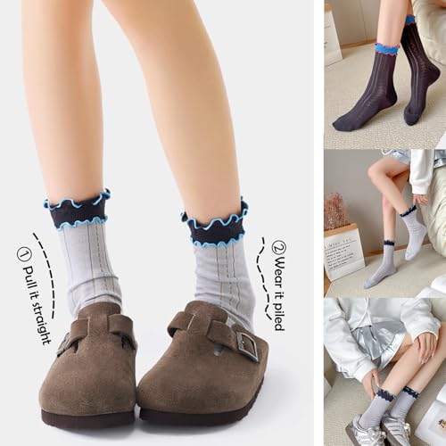 Women Girls Summer Ruffle Turn-Cuff Casual Crew Socks Ultrathin Cute Breathable Knit Cotton Colorful Sock3