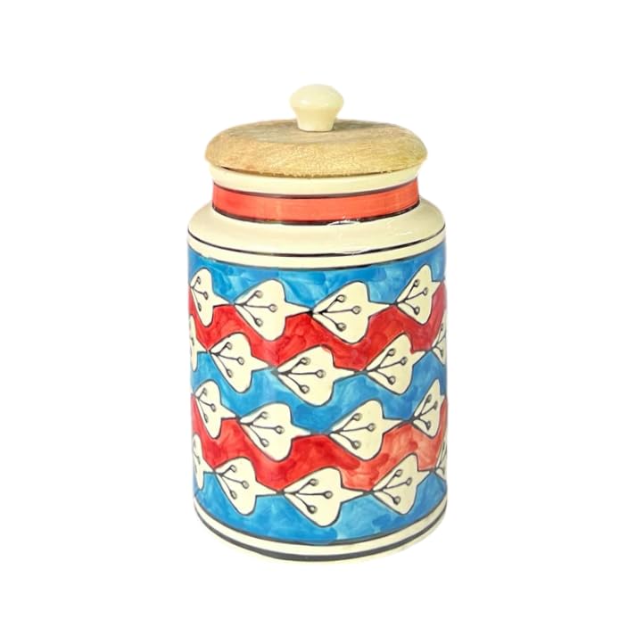 Image of Airtight Ceramic Jars (Pack of 2) - 900ml Each - Wooden Lid - Kitchen Containers for Sugar, Tea, Salt, Pickles, Pulses & More