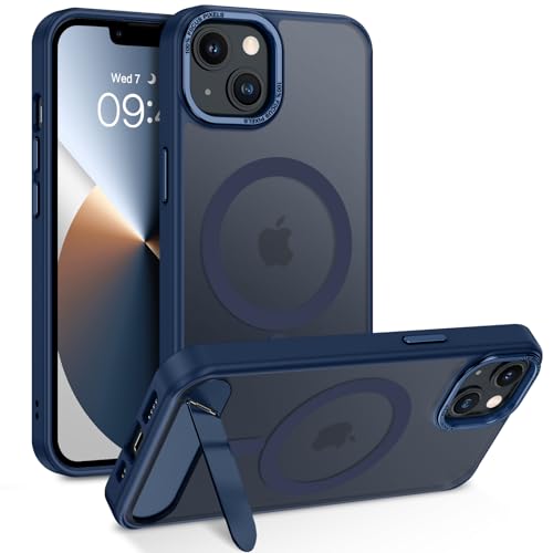 YINLAI Coque pour iPhone 13 iPhone 14, Magnétique Compatible avec MagSafe, [Support Invisible Intégrée] Housse Qualité Militaire Antichoc, Étui Translucide Mat pour iPhone 13/14 6.1", Bleu