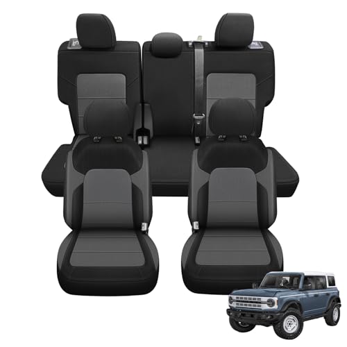 Kistrba Front & Rear Seat Cover Compatible with 2021-2025 Ford Bronco 4 Door, Neoprene & Foam Padded Water Resistant Driver & Passenger Seat Cover