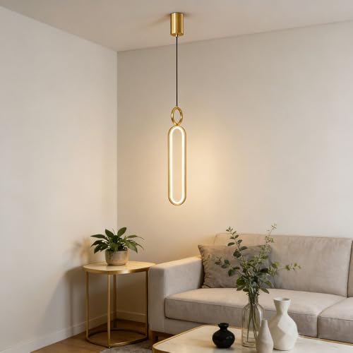 Lampe suspendue en laiton moderne et minimale en anneau pour chambre
