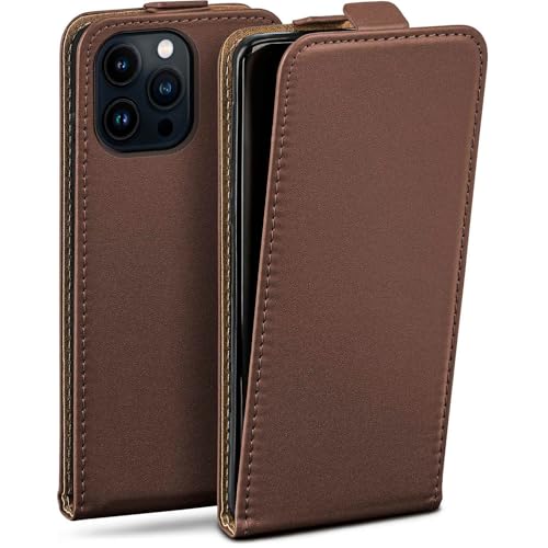 moex Flip Case for Apple iPhone 14 Pro Max, Foldable, 360 Degree All-Round Full Protection, Vegan Leather Flip Case with Vertical Flap, Magnetic - Dark Brown