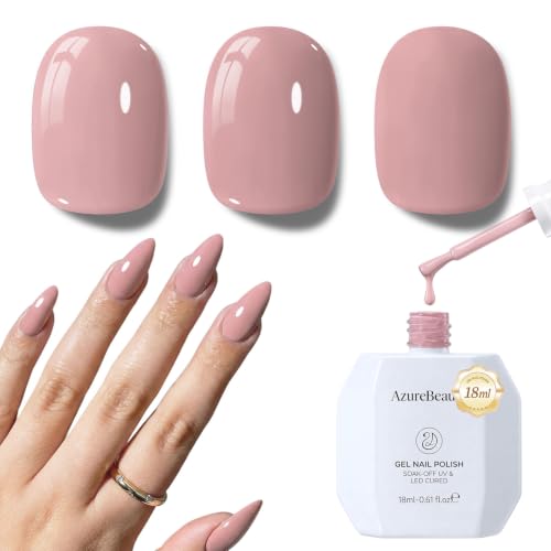 Image of AZUREBEAUTY 18ML Nude Pink Gel Nail Polish | Pure Nude Pink Soak Off UV /LED Gel Polish for French Tips, High Gloss Nude Pink Nail Art Gel for DIY Manicure Salon Use