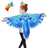 IROLEHOME Bird-Costume-Parrot-Wings for Kids with Bird Headbands, Boys Girls Eagle Dress-up Cape Halloween Party Favors Gifts
