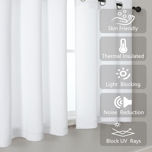 Image of Simplebrand Pure White Kitchen Valances for Windows 18 Inches Long 2 pack, Light Filtering Window Valances for Living Room, Grommet Short Straight Drape Kitchen Curtains for Bedroom Kids Room, 40Wx18L