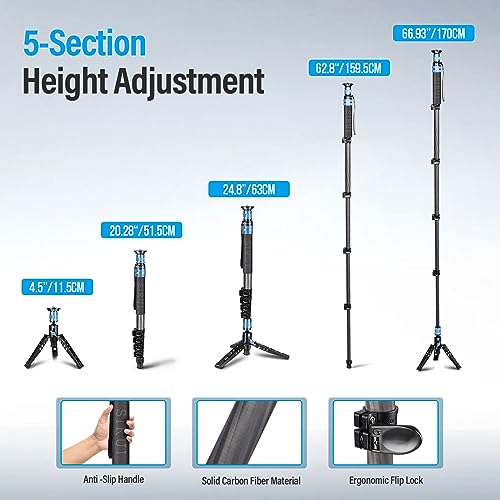 SIRUI Carbon Fiber Monopod with Feet, 67" Camera Monopod for Travel, Portable & Lightweight, Max Load 22lbs/10kg, 360° Panorama, Modular 3 in 1 (P-325FL) - Image 6