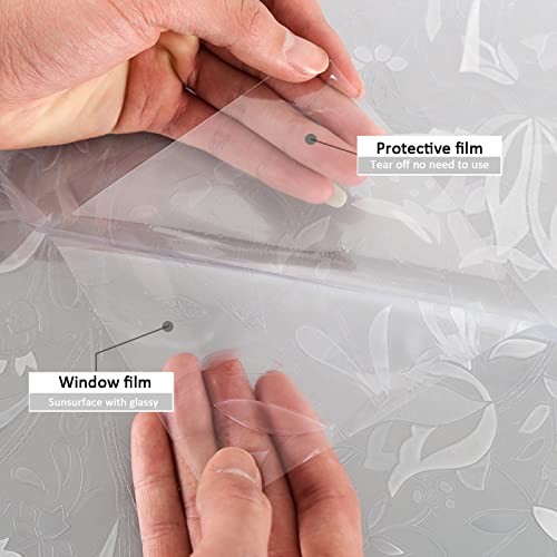 Window Privacy Film, No Glue Static Cling Film, Translucent, Anti Uv, Decorative Living Room Kitchen Windows - Tulip Pattern - 17.5 Inches X 157.4Inches #TOP3