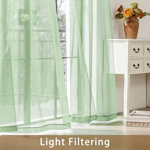 Image of Sage Green Sheer Curtains 108 Inches Extra Long, Privacy Semi Sheer Curtains for Living Room Bedroom, Light Filtering Rod Pocket Voile Window Drapes 2 Panels Set, Each 42 inch W x 108 inch L