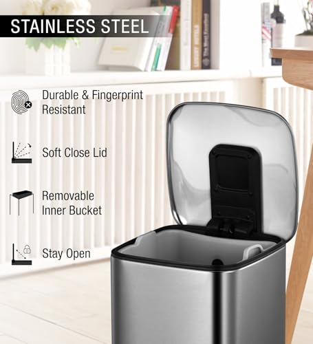 Image of Obsessions Stainless Steel Step Dustbin With Fingerprint Resistant, 6 Litres, Metallic