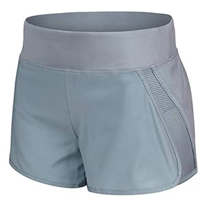 CzDolay Sportswear Shorts Women's Layered Workout Shorts with Pocket Active Shorts for Yoga Running (Gray, Large)