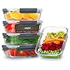 VonShef Boîtes Alimentaires en Verre- Lot de 5 Boîtes Repas 1 L, Couvercles Hermétiques et Sans BPA, Idéales pour Meal Prep, Empilables, Compatibles Micro-ondes, Four, Congélateur et Lave-vaisselle