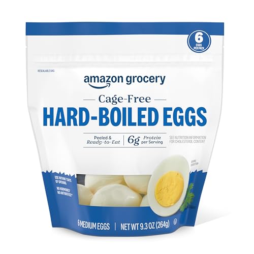 Amazon Grocery, Hard-Boiled Eggs, Cage-Free Medium, 6 Ct