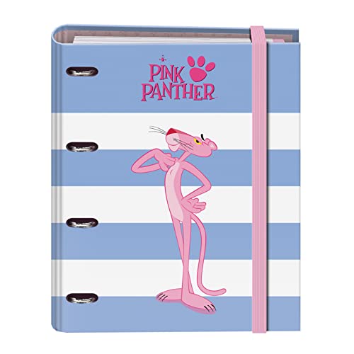 Dohe - Carpeta Recambio 4 Anillas - 32X28X4 Cm (Para Folios A4) - 100 Hojas Cuadriculadas, Goma Elástica, Separadores, Sobre De Plástico Y Compresor - Material Escolar - Pink Panther Stripes