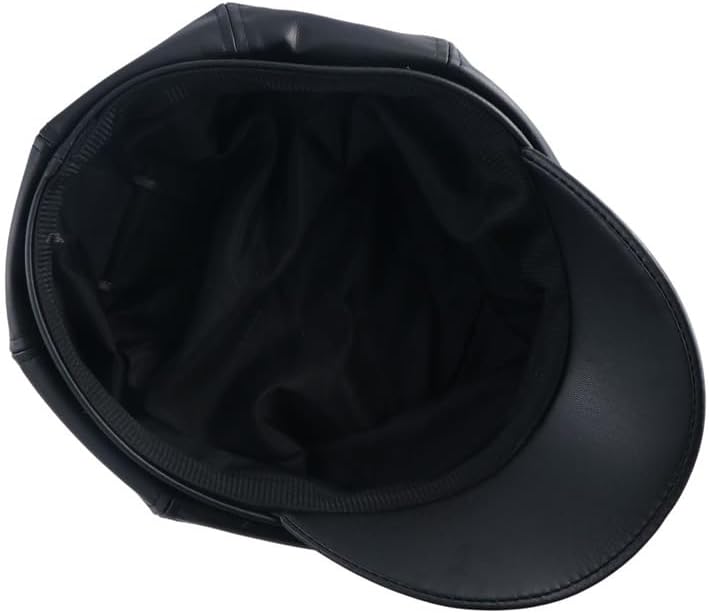 Leadigol Women PU Leather Newsboy Hat, Plain Black Cabbie Cap Artist Painter Hat Octagonal Beret Cap for Women & Girls