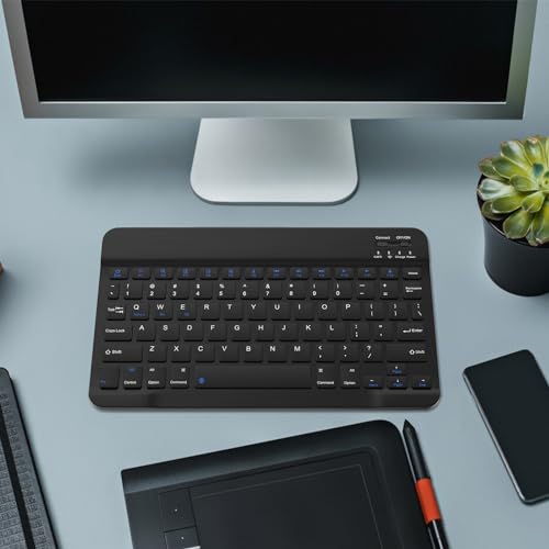Image of Rechargeable Bluetooth Keyboard and Mouse Combo, Universal Ultra-Slim Wireless Keyboard Mouse Set for Android Windows iPad iPhone Samsung Tablet Portable Compact Keyboard Set (Black)
