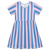 GuoChe Abiti Linea Verticale Azzurro Baby A-line per Bambine, Linea Verticale Azzurro, 7-8 anni