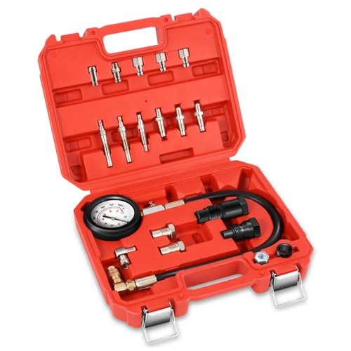 Auto Dynasty TU-15A Diesel Engine Compression Gauge Tester Adapters Cylinder Pressure Meter Teste Tool Kit Compatible with Trucks Cars, Red