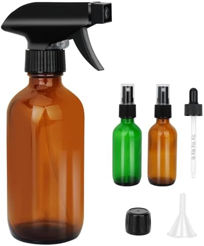 Mister Spray Bottle - 8.4oz Refillable Bottle for Hair, Plants, Cleaning Solutions, Essential Oils, Hair Mister, Adjustable Nozzle with Glass Misters 2oz per Unit, Funnel, Dropper