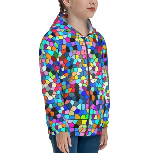 Colorful Tie Dye Stained Glass 2 Kids Pullover Hoodies Boys Zip Up Sweatshirts Girls Athletic Clothes with Pocket4