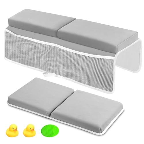 Image of Poskad Baby Bath Kneeler and Elbow Rest Pad Set, Knee Pad for Bathing Babies with Knee & Arm Support, Foldable Non-Slip Bathtub Mat with Toys Organizer