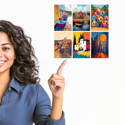 Image of SiddArtify Colorful Cityscape Wall Art Poster Print Set - Vibrant Building Decor for Living Room Bedroom Office - Set of 2-4x6 Inch - Board (Pack of 6) - Sticker (Pack of 6)