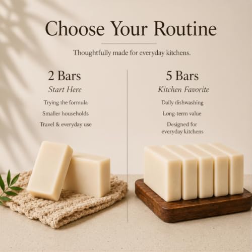 Image of KELEBS Unscented Natural Dish Soap Bar, Organic Coconut, Non-Toxic, 5-Pack