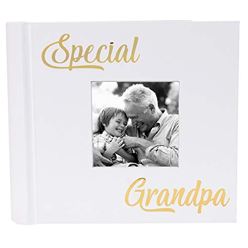 Product Image of the Happy Homewares Modern White Special Grandpa Photo Album with Gold Foil Text - Holds 80 4x6 Pictures - Perfect Grandpa Gift Idea