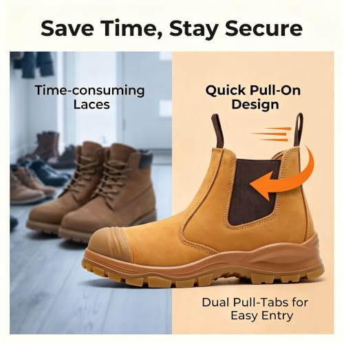 Image of BPKW Men's Steel Toe Work Boots Slip On Nubuck Leather Safety Boots Scuff Cap