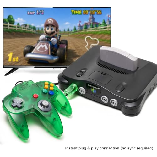 Image of KIWITATA 2 Pack Retro Wired N64 Remote Joystick Replacement Controller for Original N64 System Console Transparent Blue+Green