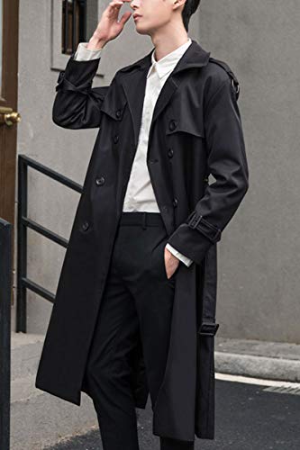 Image of Men's Elegant Over Length Trench Coat Basic Relaxed Fit Double Breasted Jacket Classic Notched Lapel Fleece Lined Plus Size Winter Windbreaker,Black,TAG 8XL(Fits Like US 5XL)