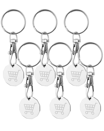 VKWE Llavero de carrito de la compra, llavero de metal sólido, gancho para carrito de compras de supermercado (6 unidades), Metal, Talla única