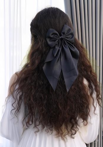 Image of 2 Pack Black and Red Hair Bows - Bow Clips for Women and Girls - Luxury Silky Satin Hair Accessories - Cute Clips for Girls