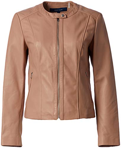 Cole Haan Women's Leather Collarless Jacket, Nude, Medium