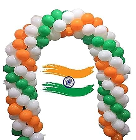 Image of Tri Color Orange White Green Balloons for Decoration Pack of 100