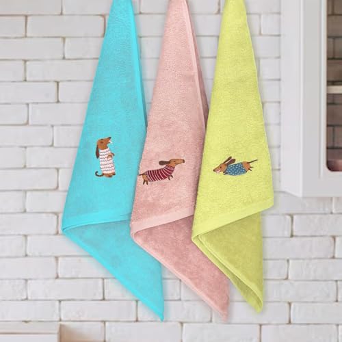 B BARCELOHOGAR Estuche 3 Paños R. A. Perritos Bordados 50X50 Cms. Unico