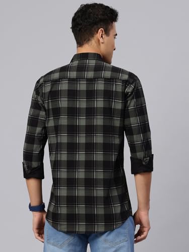 Image of Majestic Man Men Comfort Slim Fit Opaque Checked Pure Cotton Casual Shirt