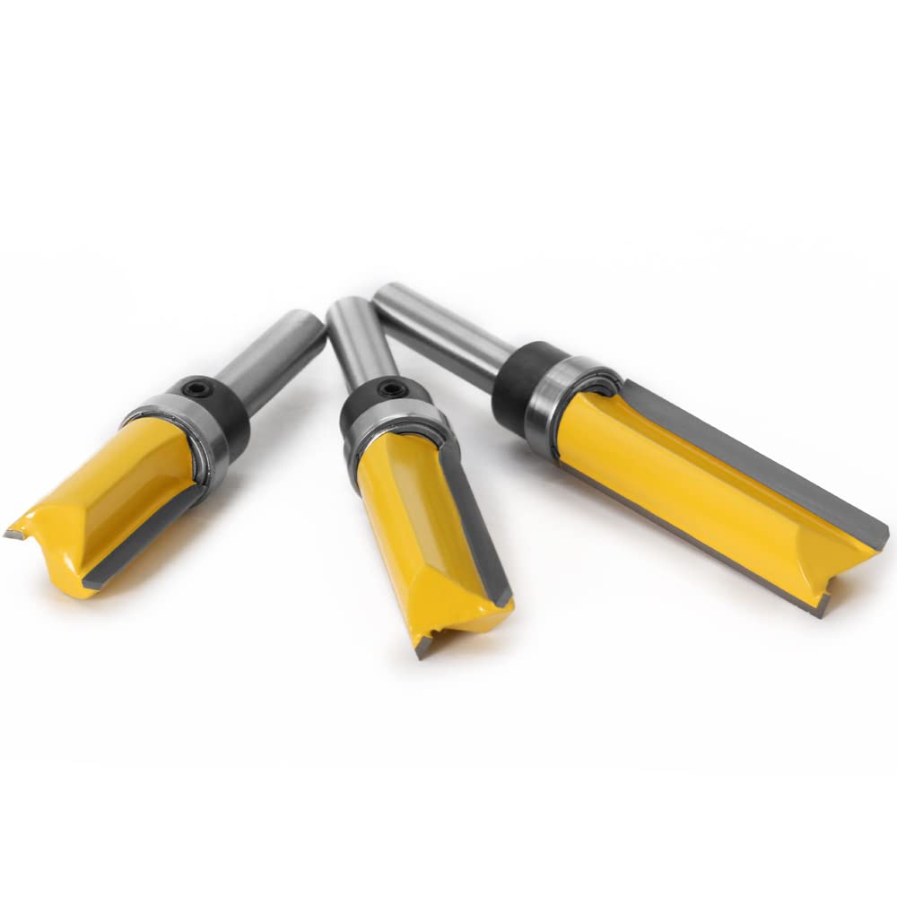 Mesee 3Pcs Fraises pour Défonceuses Fraise à Copier en 8mm Tige, Fraise à Affleurer Droite Flush Garniture Fraise Routeur Bits avec Roulement Outils de Fraisage de Menuiserie pour Couper Rainurer Bois