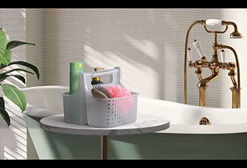 Brookstone, Portable Shower Caddy, Bathroom Organizer Basket, Perfect Size for Dorm/College, Plastic Bath Tote, Dries Quickly with Drainage Holes, Soft Grip Carrying Handle, Frosted Clear - Thumbnail 7