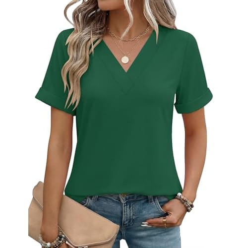 Rapbin T Shirts for Women Short Sleeve V Neck Tshirts Loose Fit Lightweight Soft Casual Summer Spring Tee Tops