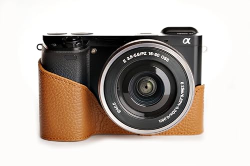 Housse en cuir véritable fait main marron clair pour Sony A6000