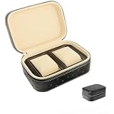 DRWG オーストリッチ型押し本革 時計ケース 1本収納 腕時計アクセサリーケース ジュエリーボックス 携帯用 ピアス・ネックレス・指輪収納 旅行・出張用 (時計の保管,ブラック)