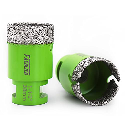 Image of Diamond Core Drill Bit,2pcs Diameter 1-1 /2 inch 38mm Thread 5 /8-11,Vacuum Brazed Dry Wet Hole Saw for Porcelain Tile,Granite,Marble,Concrete,Masonry,Brick