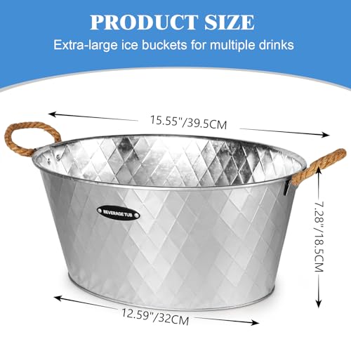 2 Pcs Beverage Tub for Parties 3.5 Gallons, IHOO Large Ice Buckets with Handles, Galvanized Tub for Champagne Cocktails Wine Cooling
