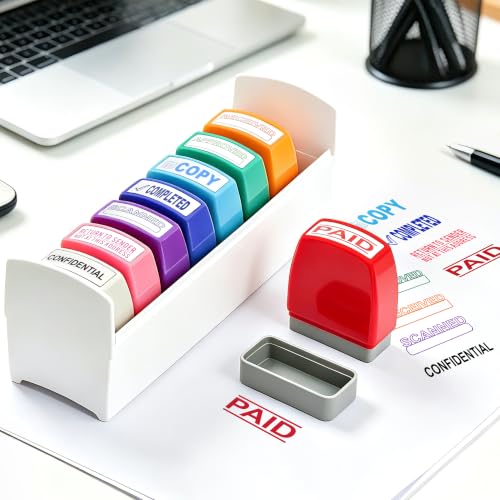 Bertiveny 8 PCS Self Inking Office Stamp Set for Return to Sender Paid Copy Scanned Approved Received Completed Confidential Stamps,Rubber Office Stamp with Plastic Tray Business Stamp - Image 4